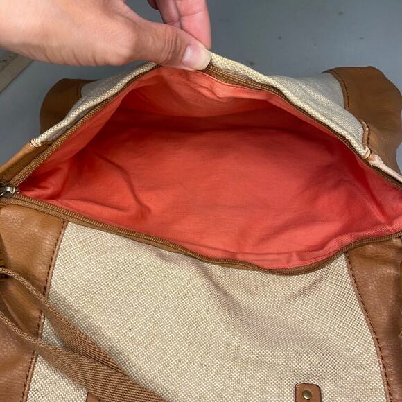 Fossil Large Crossbody Messenger Shoulder Bag Canvas Tan Brown Boho - Picture 10 of 12